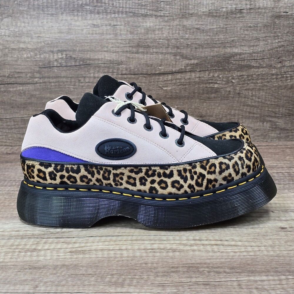 Dr. Martens Buzz 5-Eye Women's 10 Pink Leopard Print Black Suede Platform Shoes